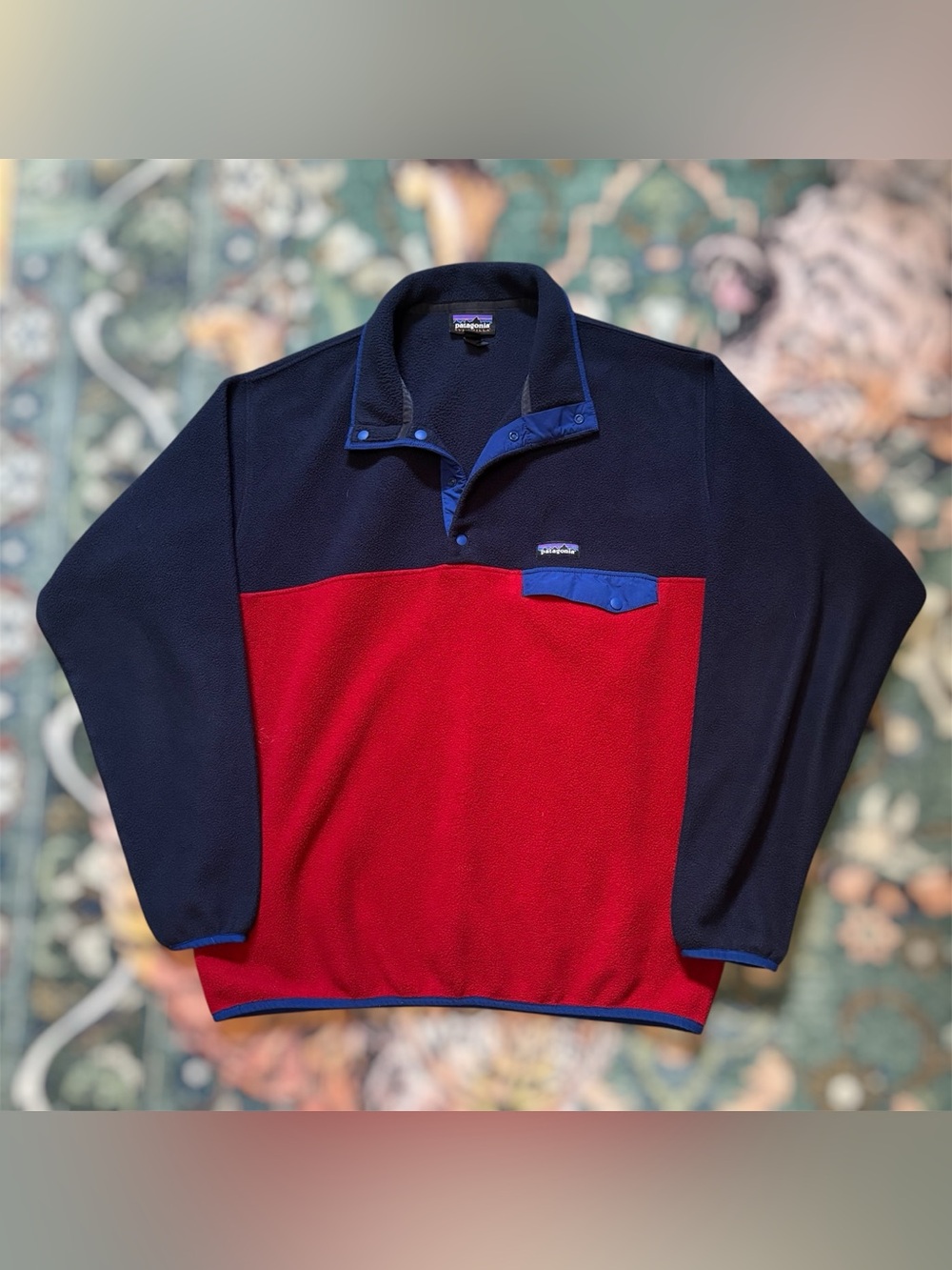 Patagonia Synchilla Snap-T Fleece Pullover Mens Large Blue Red Colorblock 25580
